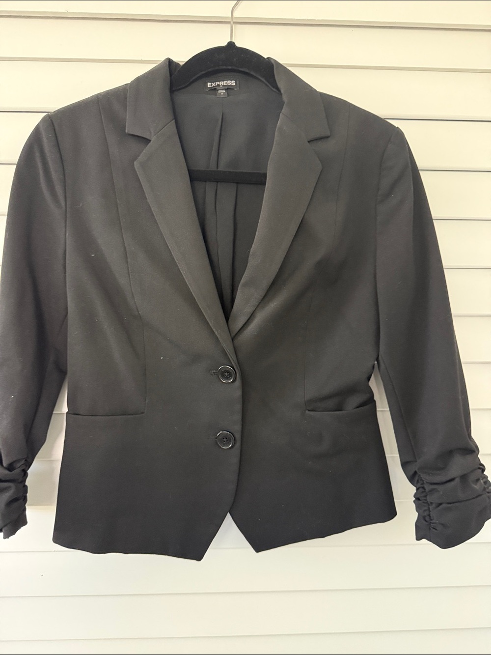 Express Black Crop Women's Ruched-Sleeve Tailored Blazer